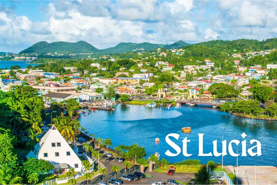 A panoramic view of Castries, St Lucia in 2025, highlighting safe tourist areas, scenic landscapes, and vibrant communities ideal for expats, families, and travelers exploring the Caribbean island.