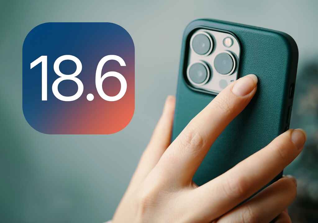 iOS 18.6 update icon with iPhone in hand, representing Apple’s latest software release and security improvements