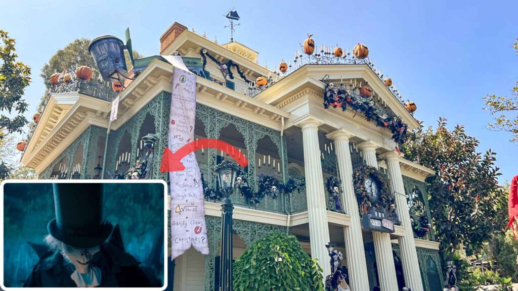 Disneyland Haunted Mansion Death decorated for Halloween with pumpkins and eerie details
