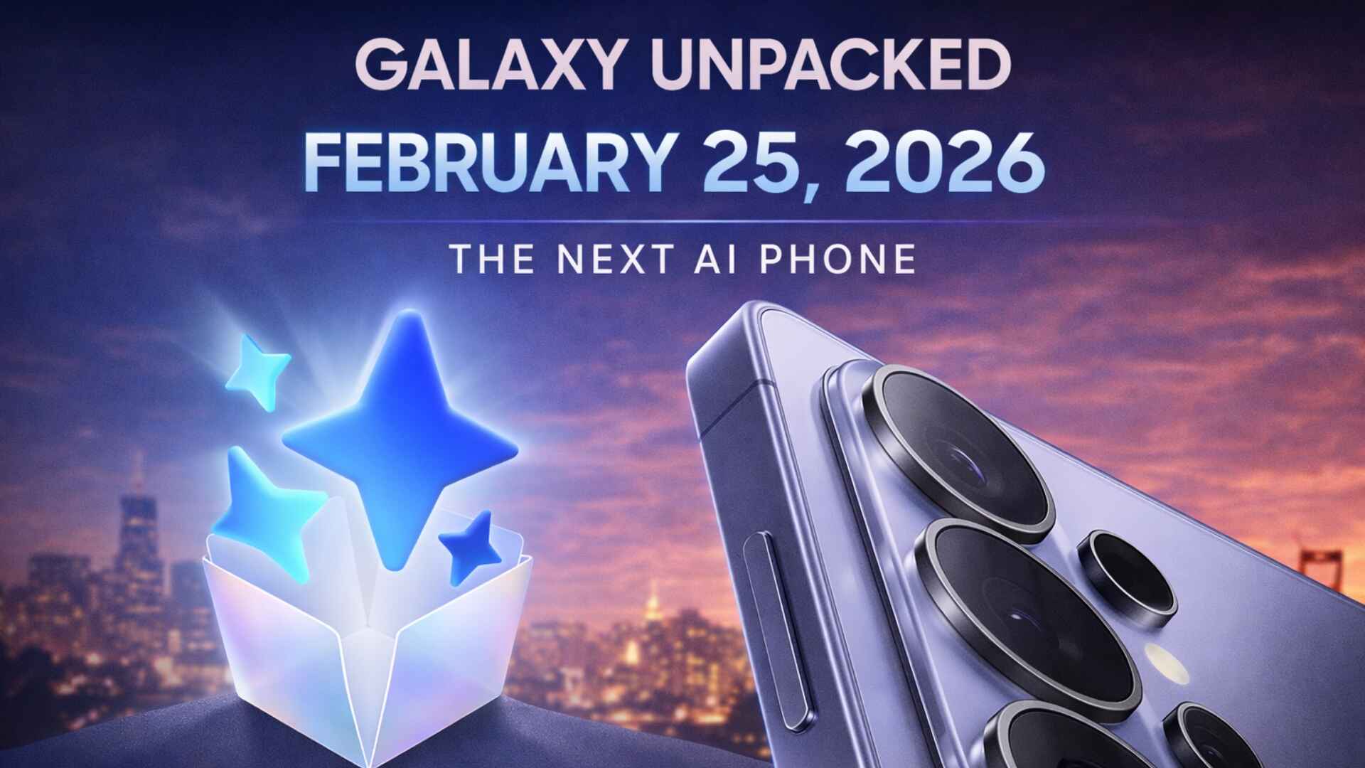 Samsung Galaxy S26 Ultra official-looking render for Galaxy S26 Unpacked 2026 event showcase.