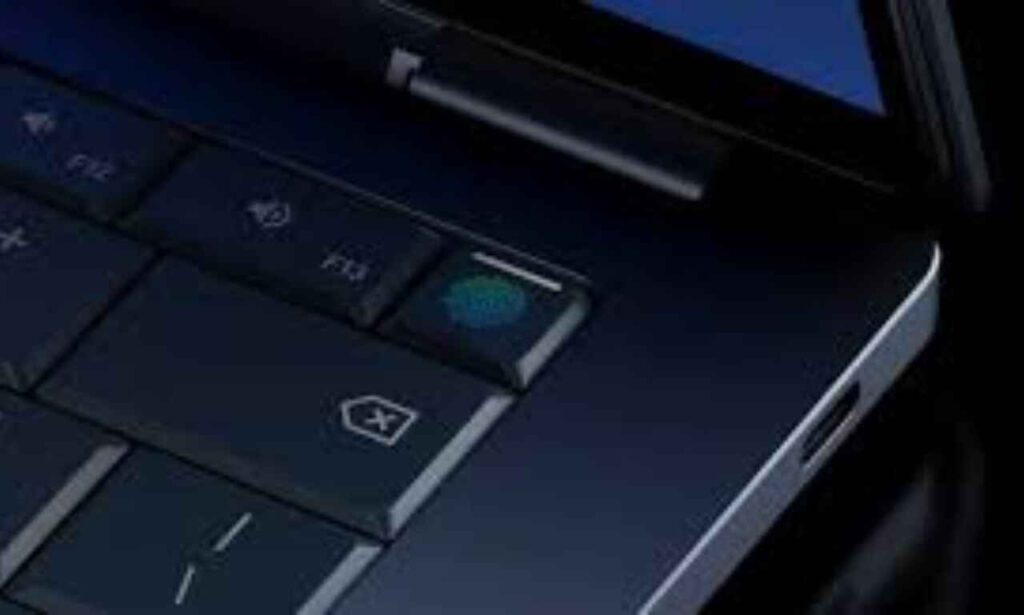 Googlebook keyboard closeup showing glowing Magic Pointer key with Gemini AI integration